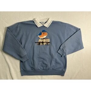National Wildlife Federation Blue Collared Embroidered Bird Sweater Women's M